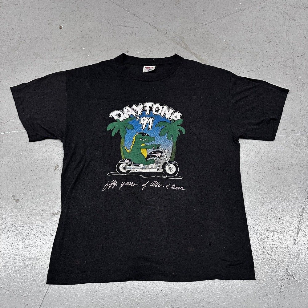 Vintage Daytona Bike Rally Shirt Mens XL Black Alligator Graphic 1991 50 Years